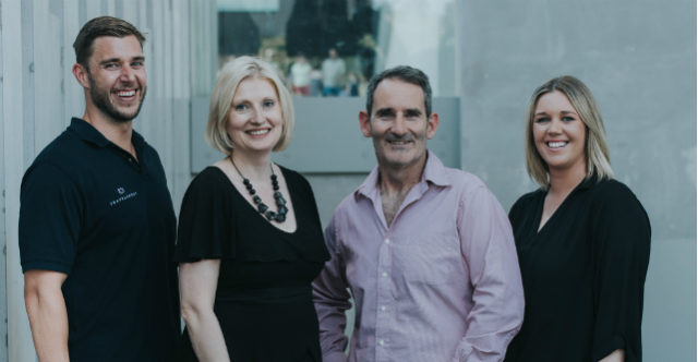 Travelshoot founders with QUT CEA CEO Anna Rooke and Shark Tank investor Steve Baxter