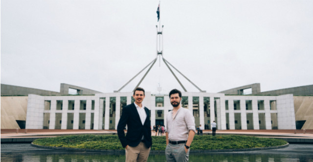 Flux co-founders Nathan Spataro and Max Kaye in Canberra